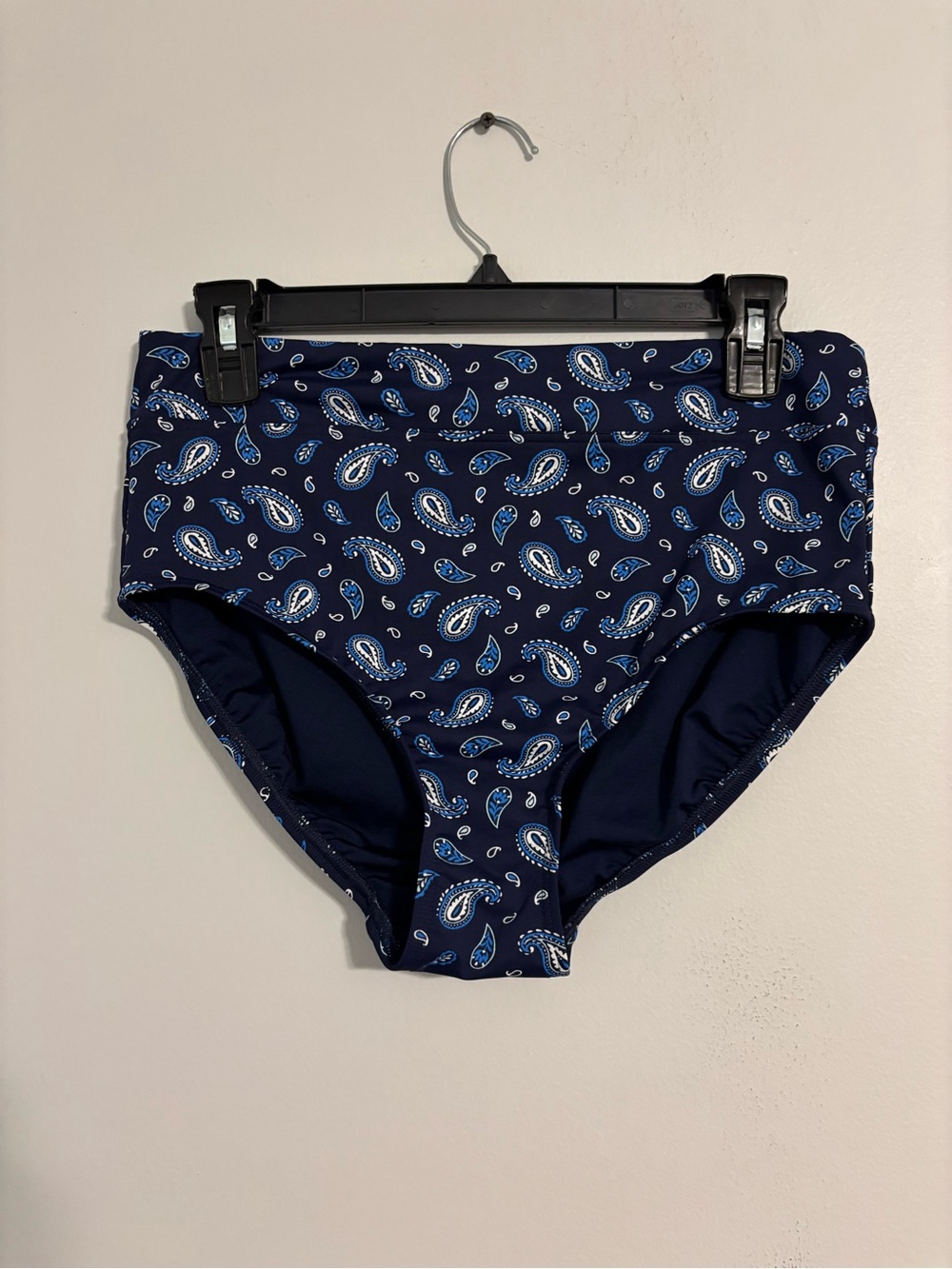 Lands' End High Waisted Bikini Bottoms - Size 10 - Navy Paisley